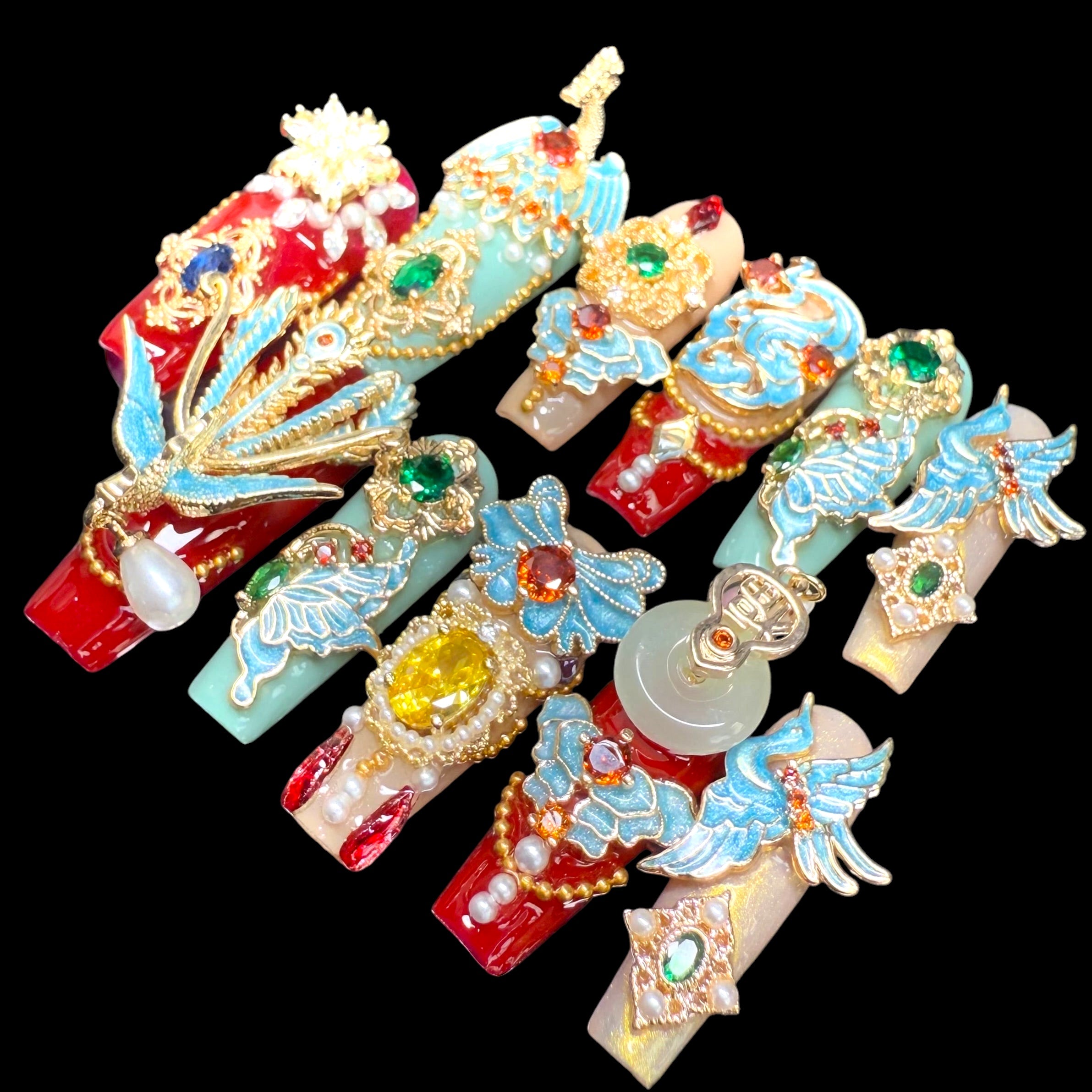 Phoenix Phenomenon Press On Nails | Long Coffin 30mm