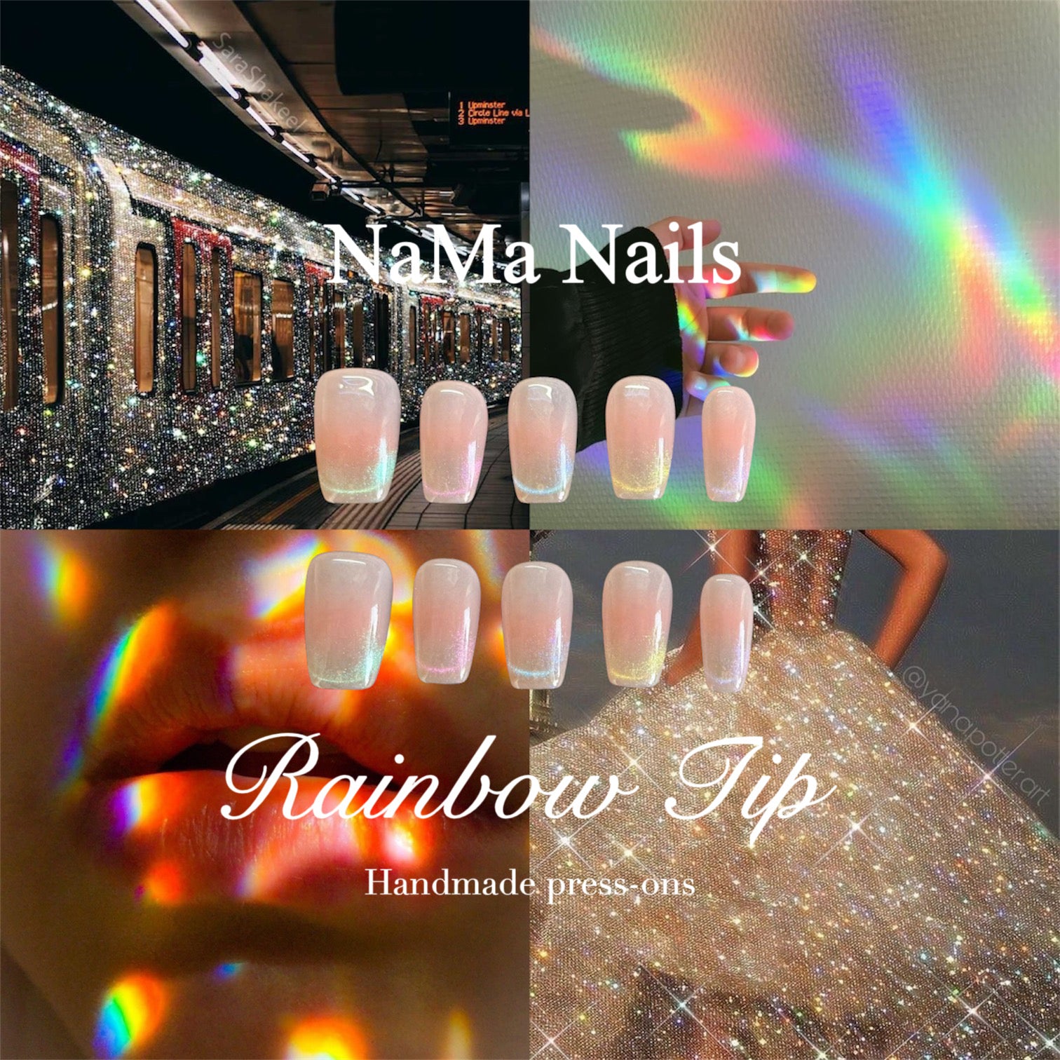 Rainbow Tip Press-On Nails | Coffin Shape | 20mm